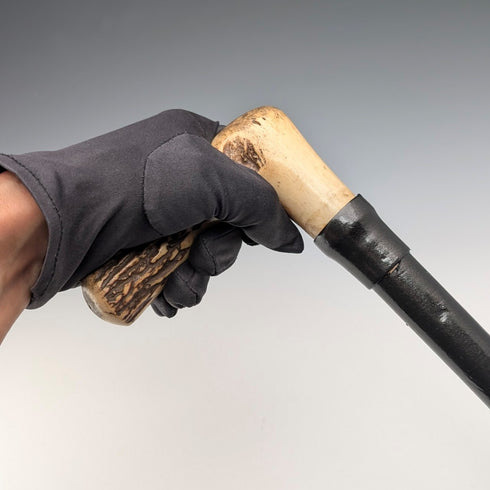 19世紀後半 英国アンティーク ブラックシャフト ホースメジャー付きステッキ アントラーハンドル 93cm